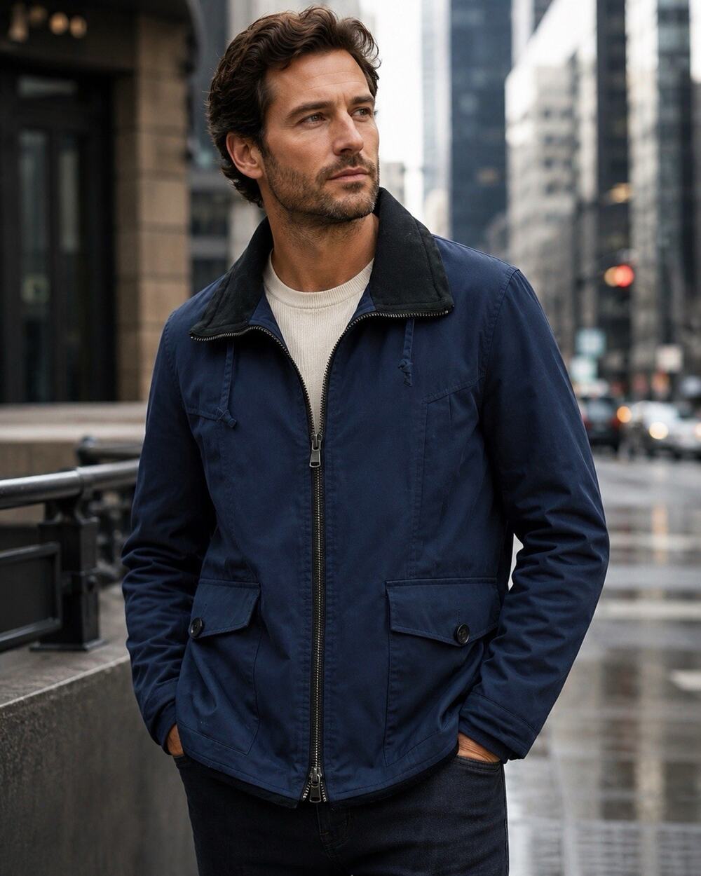 Soia & Kyo Men's Navy Blue Zip Jacket City Minimalist Utility Coat Size Small